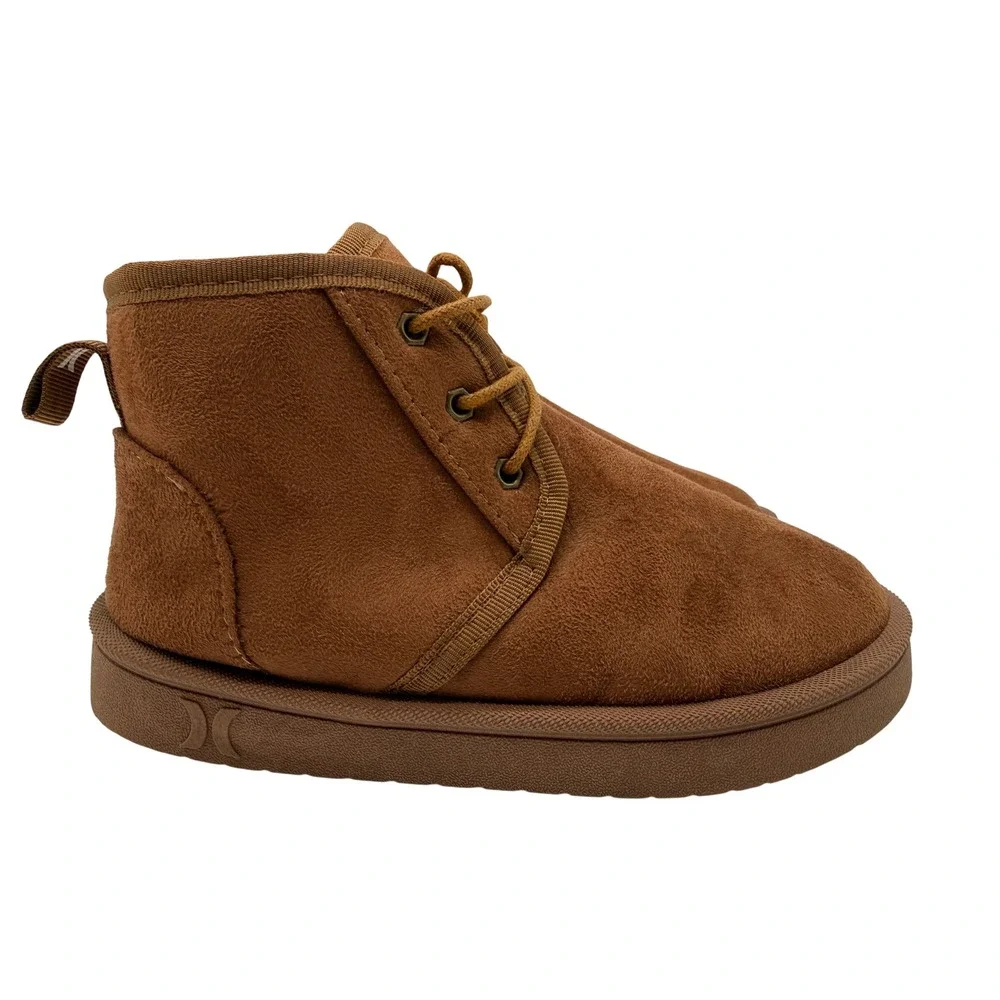 Hurley Chukka Boots Boys Size 3 Brown Excellent Faux Fur Lined Lace Up